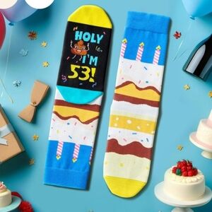 NWT HappyPop Colorful Funny 53rd Birthday Cake Socks